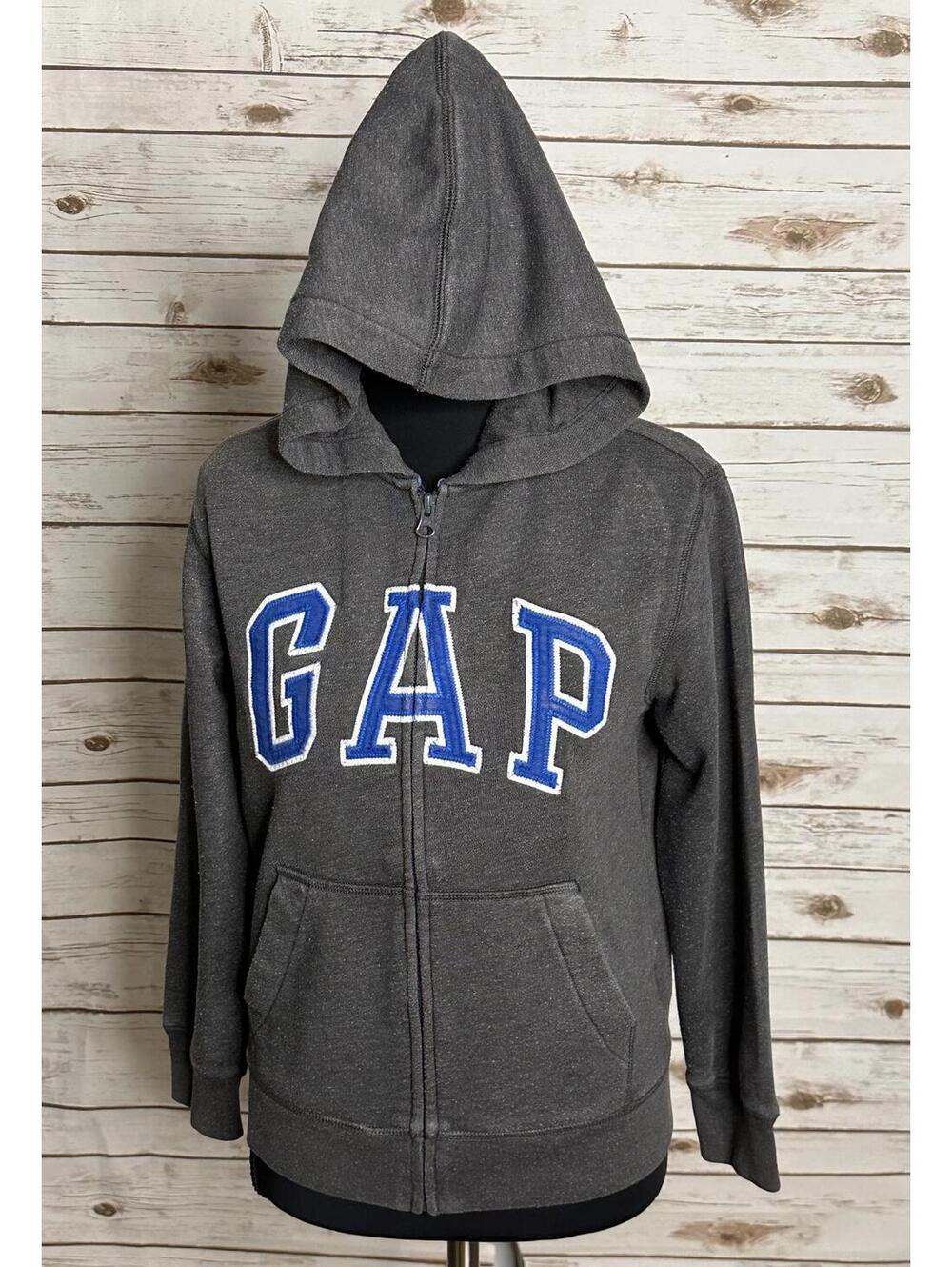 GAP Kids grey/blue full zip embroidered logo hoodie/fleece jacket Youth L (10)